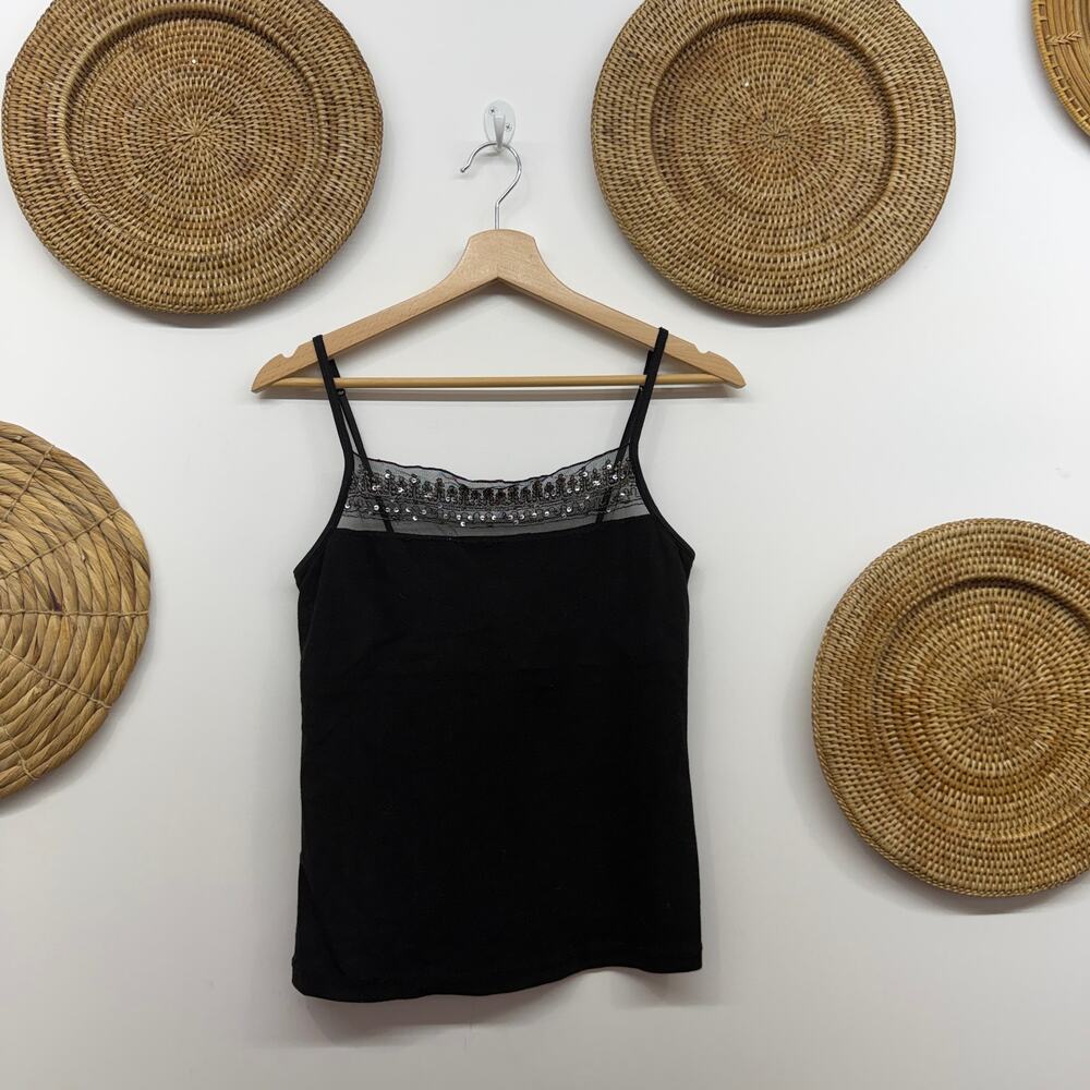 Vintage Y2K 2000s Eyeshadow Mesh Sequins Cami Tank Top Large